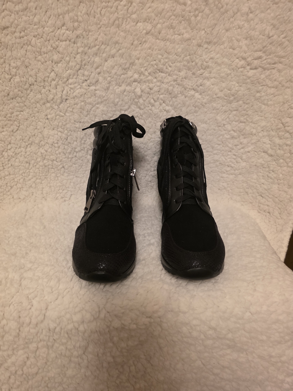 Black Lace-Up Wedge Sneakers